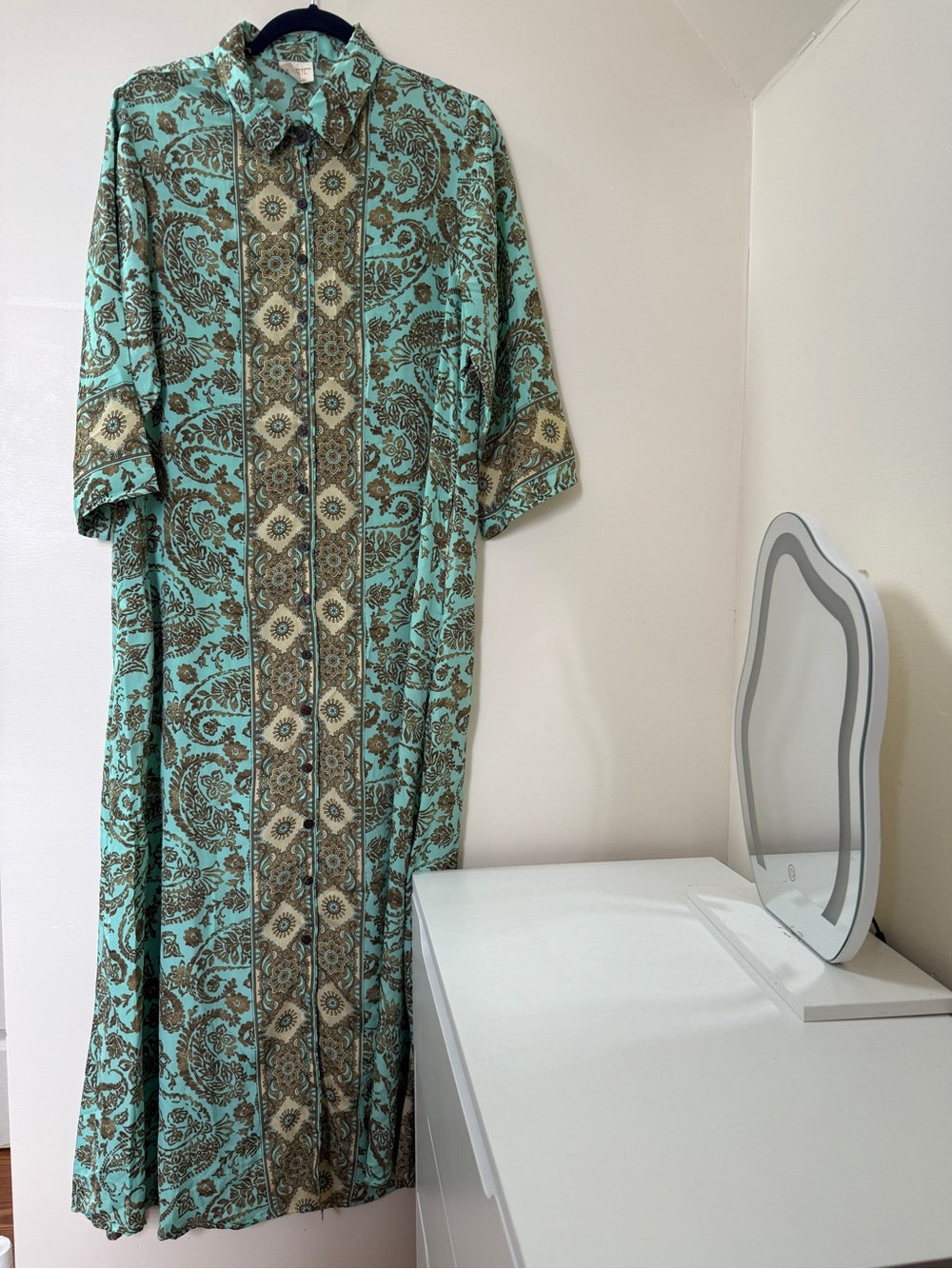 Bohemian Soul 100% Silk Paisley Maxi Shirt Dress Free Size Made in India